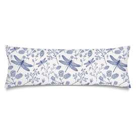 跨境抱枕套复古中国风青花瓷蜻蜓长枕套带拉链床上用品枕套靠垫