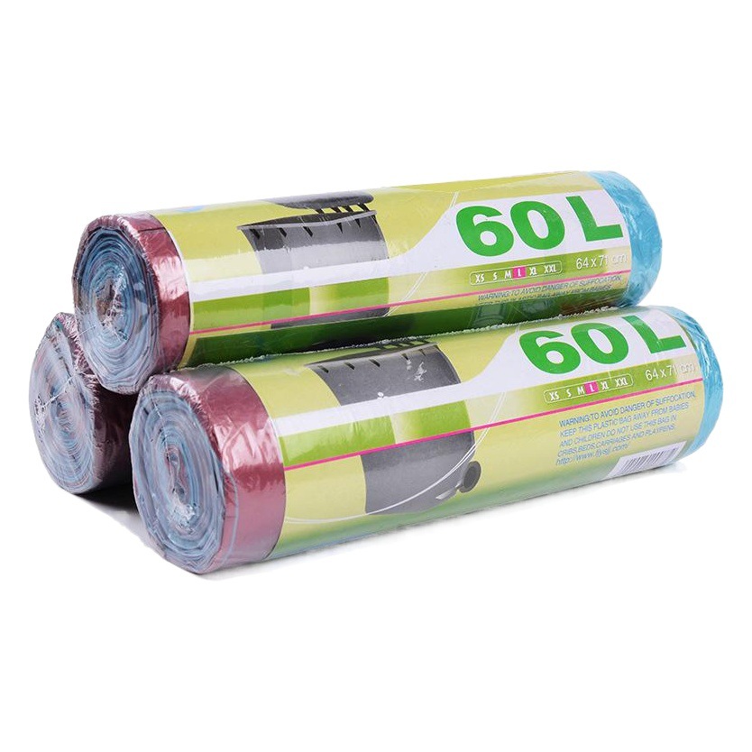 Grande 60L,90L cuerda de cierre automático con cordón desechable bolsa de basura portátil con cordón bolsa de plástico al por mayor