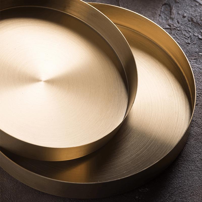 北欧INS金色圆盘桌面收纳盘 金属托盘不锈钢圆形早餐首饰品盘|ms