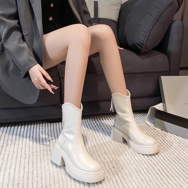 白色短靴女小个子增高弹力瘦瘦靴防水台2025秋季新款显瘦马丁靴|undefined
