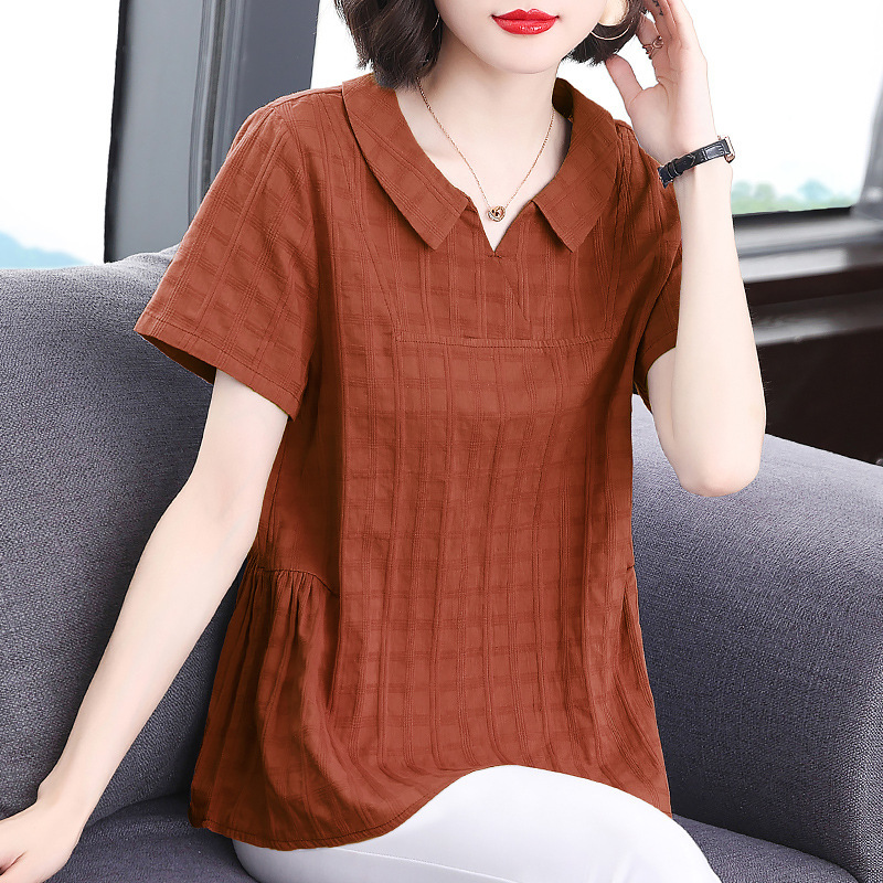 Cotton and Linen Shirt Women's Summer Thin Loose Large Size Fat mm Middle-Aged Mother Covers the Belly and Looks Slim Casual Linen Top
