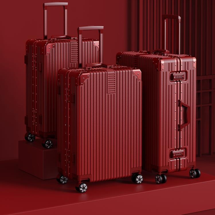 Equipaje nupcial de la boda Dote roja trolley caja de cuero caja de contraseña de la dote de la boda caja de la boda femenina par