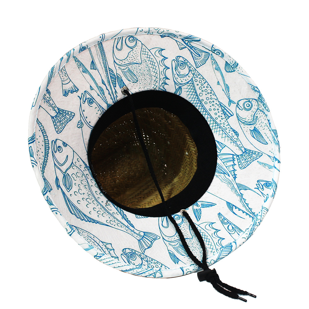 Sombrero de paja para hombre estilo playa, diseño salvavidas, moda verano 2024