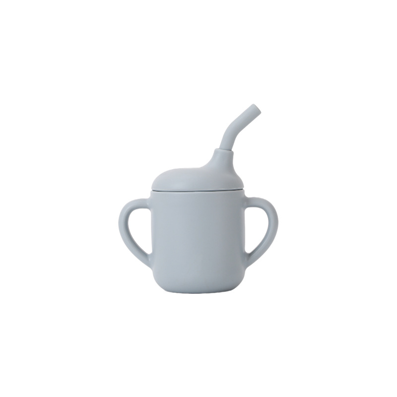 Taza de bocadillos para niños, vajilla para bebés, taza de bocadillos para bebés, mango binaural portátil, taza de paja para niños, taza para aprender a beber, silicona