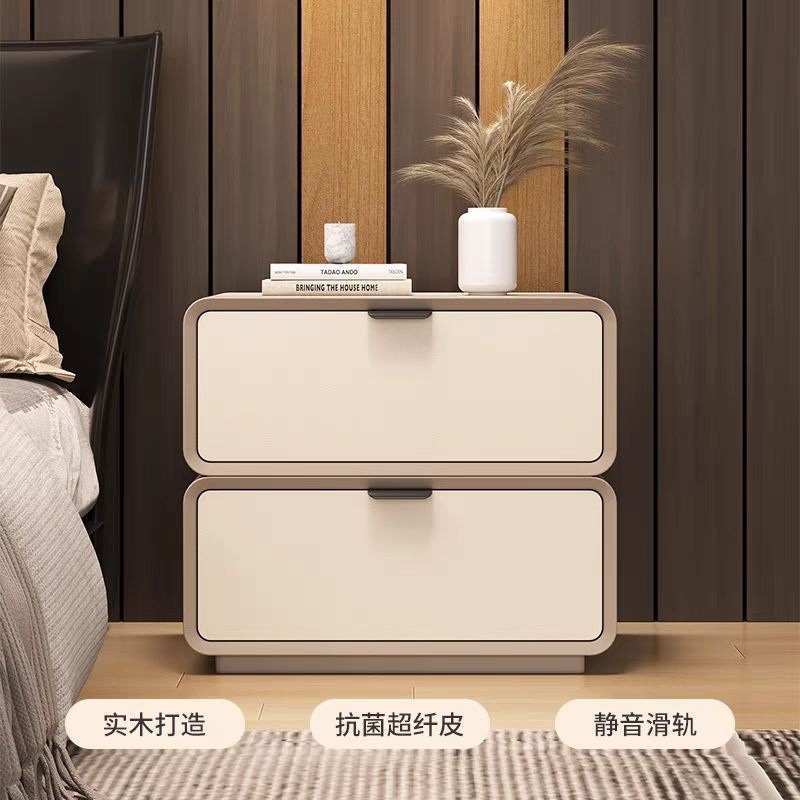 Mesa de cabezal de cama de madera sólida pequeña luz lujosa alta nueva crema de almacenamiento simple y moderno gabinete de cama para el dormitorio