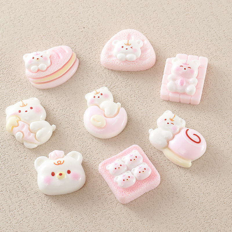 食玩粉色小熊饼干卡通手工发饰 手机壳 文具盒贴 diy树脂饰品配件