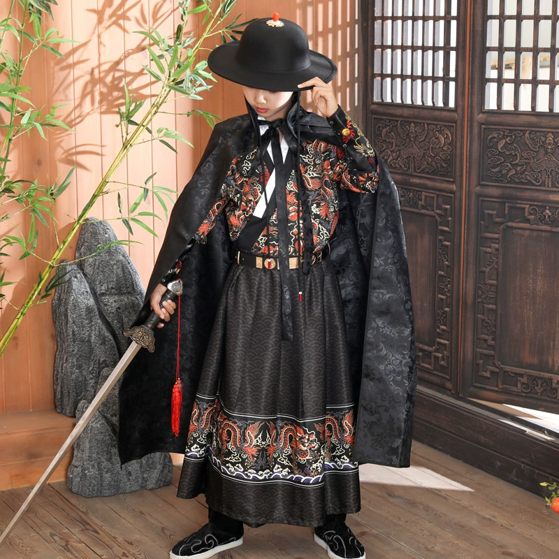 Супер красивый детский костюм для мальчиков Hanfu с летучей рыбой Jinyiwei для боевых искусств Античная властная гвардия Четыре известных магазина Халат питона с рисунком дракона