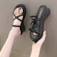 Wedge Slippers Women's Summer Outer Wear 2023 New Black Clip Toe Strap Sandals Heightened Thick Slippers