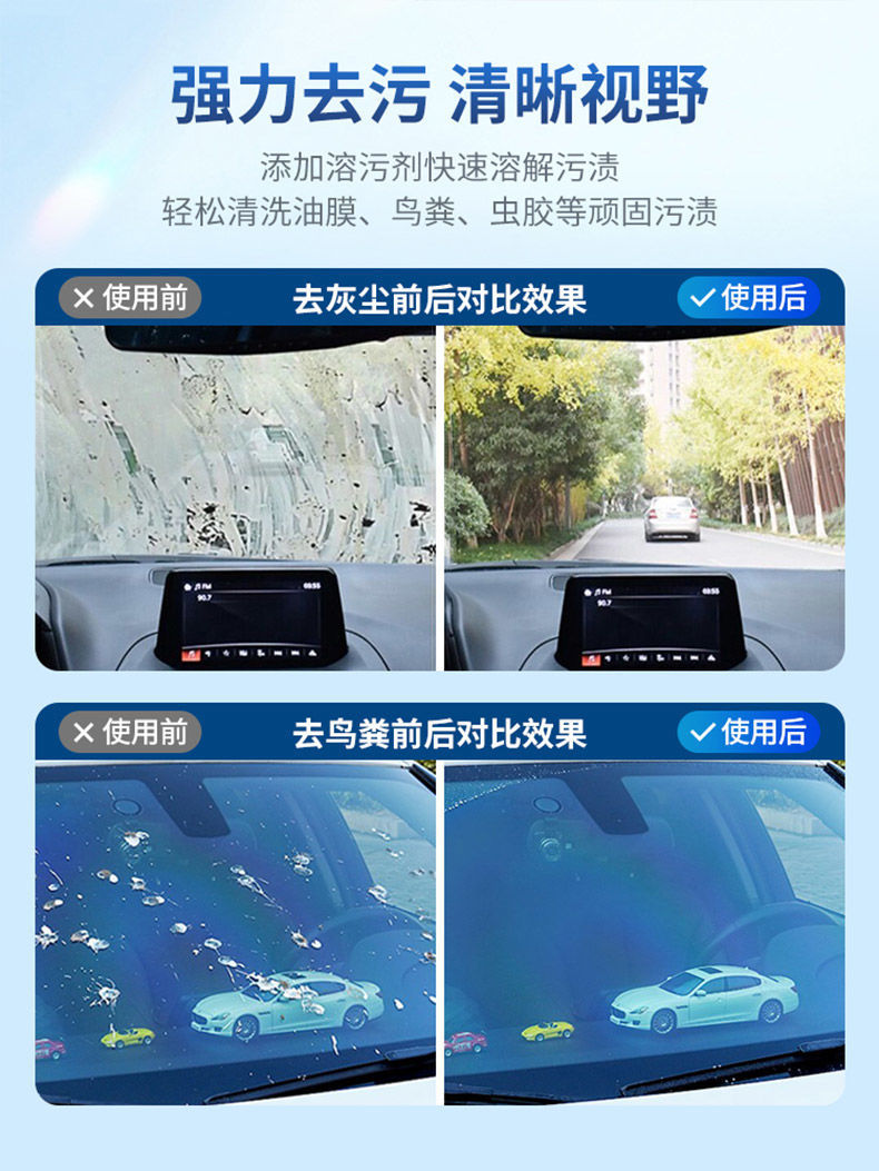 Genuine Coated Car Glass Water, Oil Film Remover, Insect Glue Remover, Crystal Coating, Decontamination, Rainproof, Antifreeze Wiper Fluid