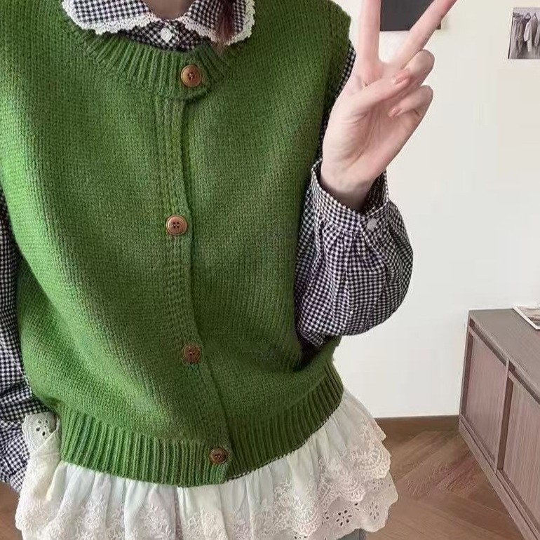 2025新款韩系小个子针织学院风女叠穿马甲开衫背心毛衣女款上衣|undefined