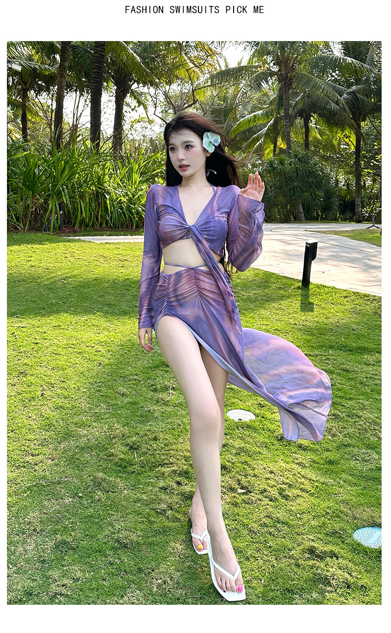 GraceChic GraceChic Sexy High-End Bikini Four-Piece Set Dress European And American Long Sleeve Slimming Beach Vacation Two-Piece Swimsuit_voghion.com