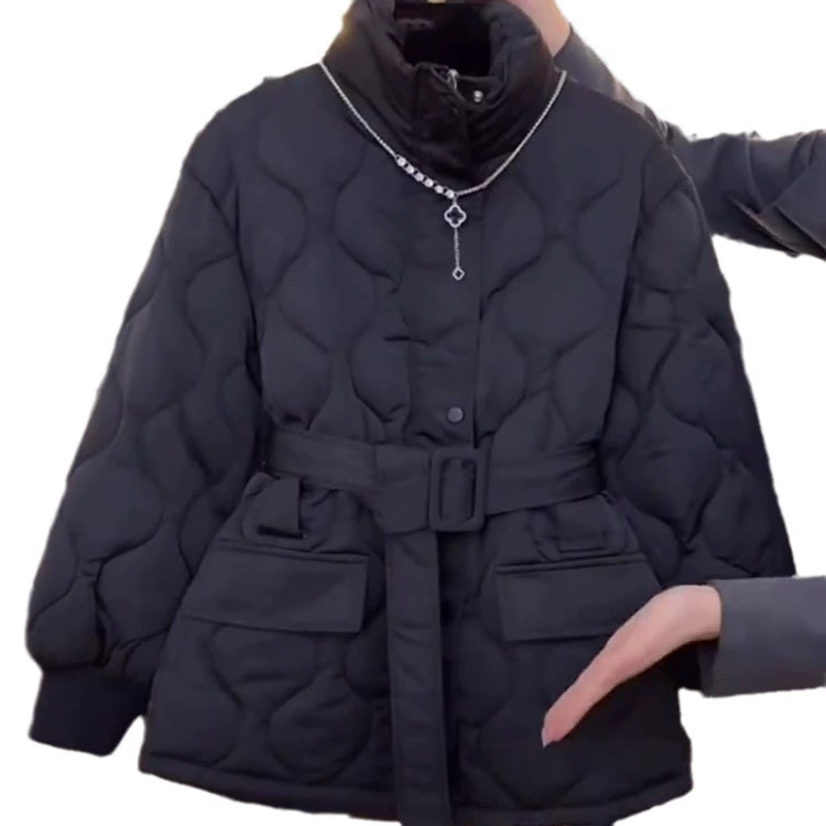 Down Jacket, Black Quilted Belted Coat, Winter Warmth, Sizes S–XL