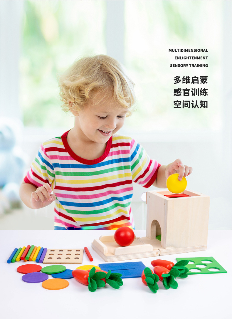 Çapraz Sınır Erken Eğitim Eğitici Montessori Ahşap Dört-İn-One Beş-İn-One Madeni Para Kutusu Çok Fonksiyonlu Havuç Çekme Hedef Kutusu Oyuncak