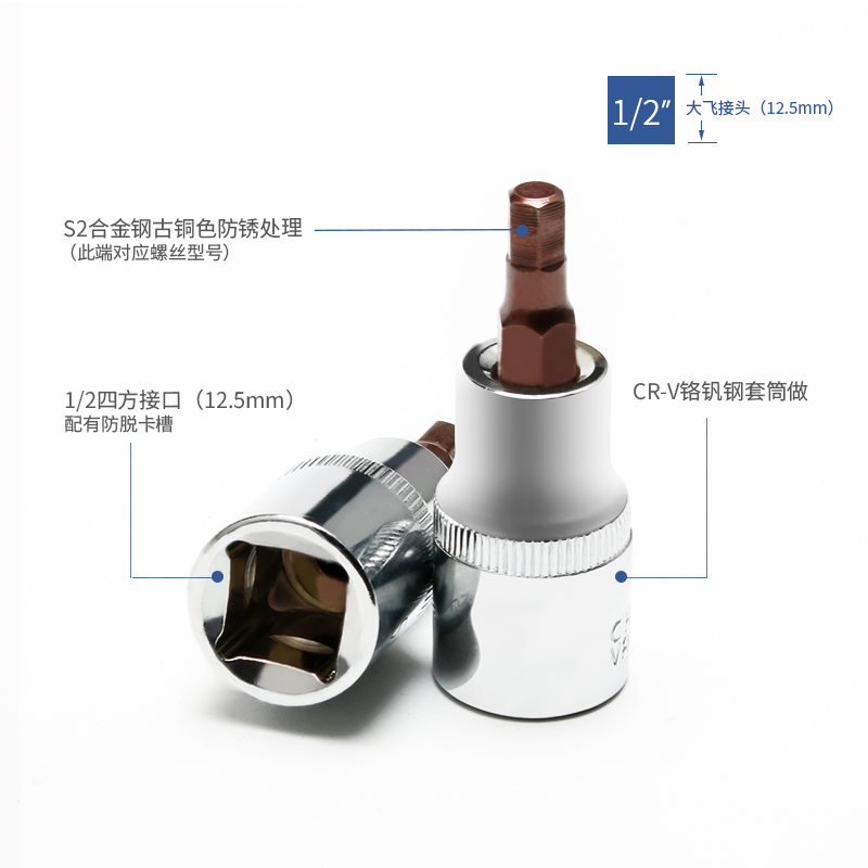9P1E内六角套筒头套装组合螺丝刀S2加长1/2电动内6角旋具套筒批头
