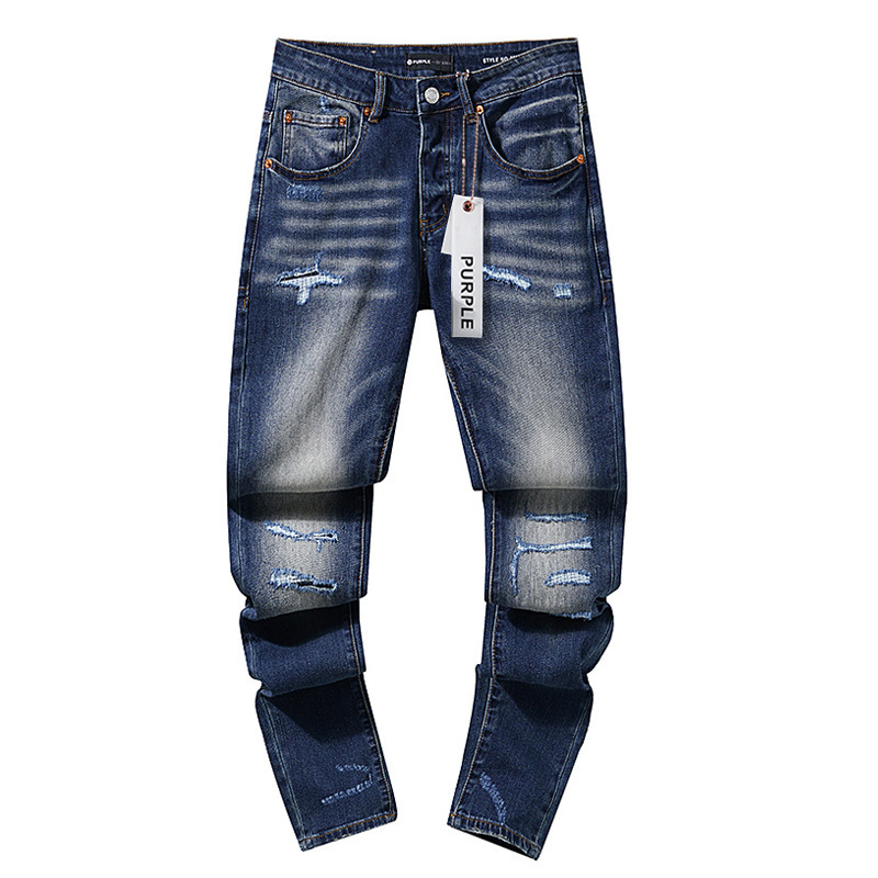 跨境欧美PurpleBrand牛仔裤jeans水洗做旧复古破洞泼墨潮流直筒|undefined