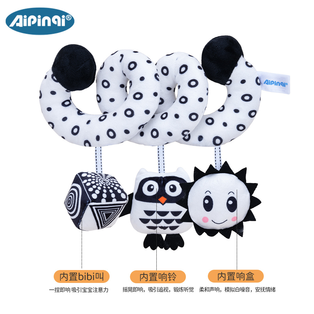 Amazon explosión cama de animales alrededor de juguetes con campana negra y blanca abeja cama alrededor de juguetes de bebé cuerda en stock al por mayor