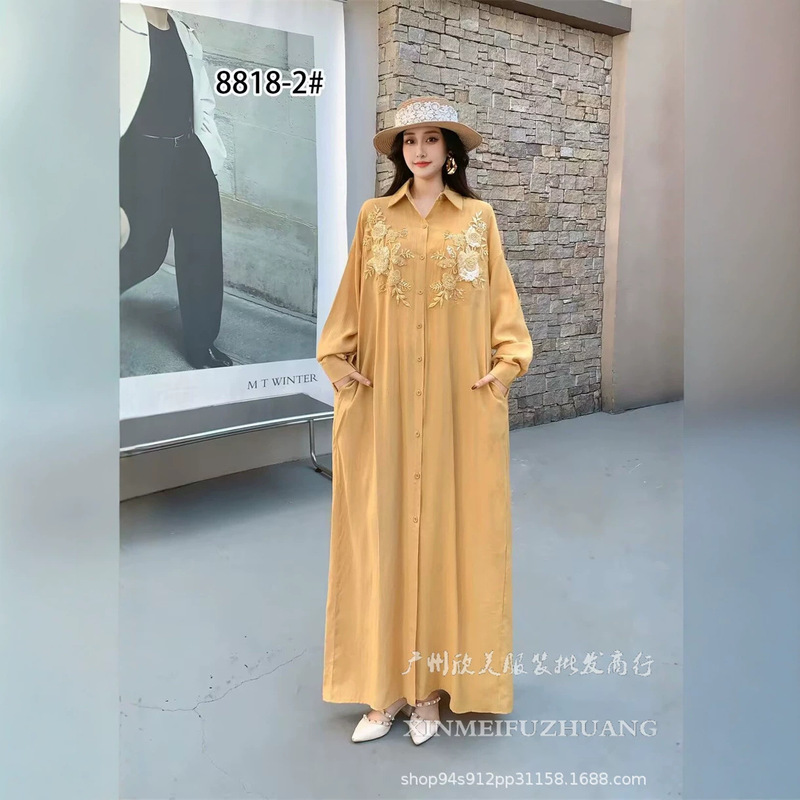 French Retro Stereo Flower Embroider Red A-Line Dress for Women in Autum Korean Style Long-Sleeved Slimming Look Long Dress