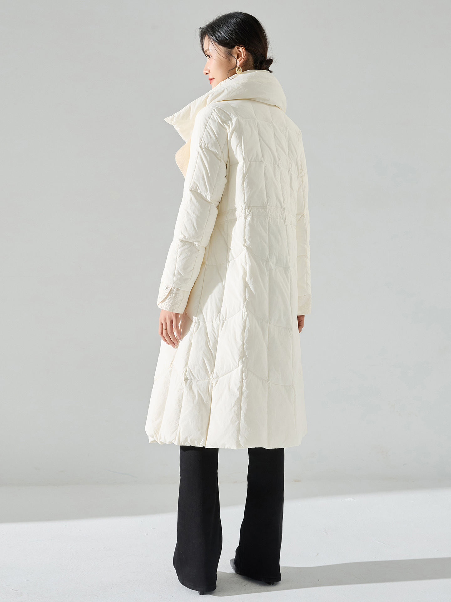 Winter Waist Slimming Look Design 90 White Duck down Long down Jacket Thickeneded High-End Fashion Jacket 15522
