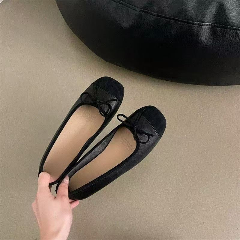 Red Flat Shoes with Square Toe for Women, Summer New Style with Bowknot, Ballet Style Retro Loafers for Petite Individuals