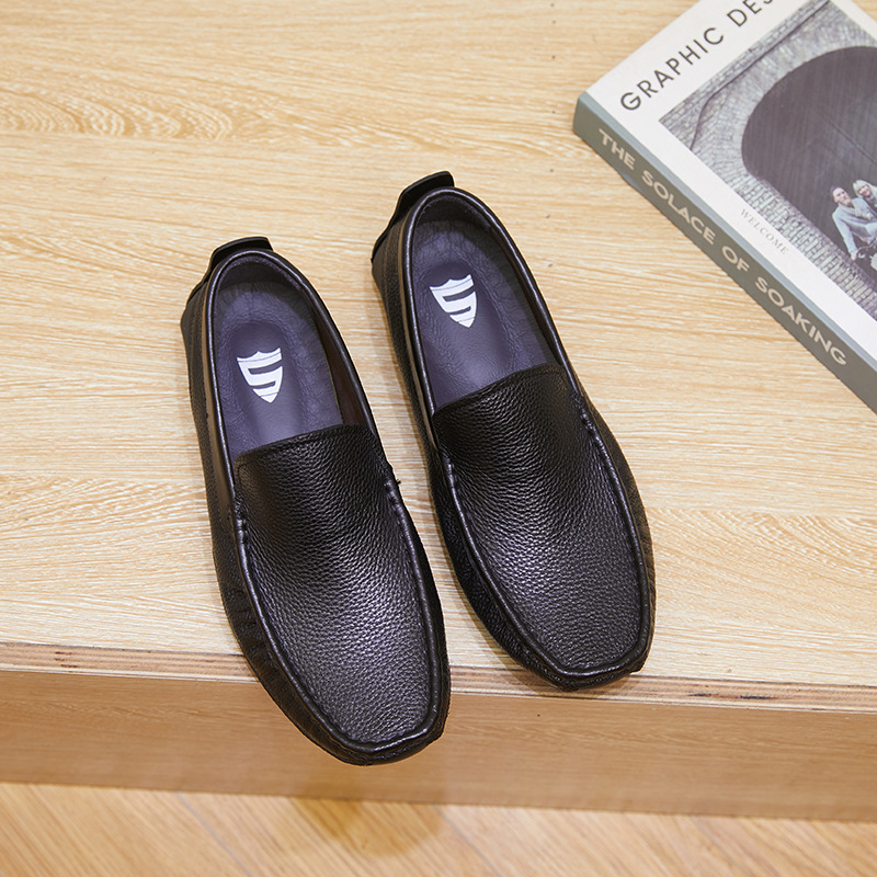New single-layer leather bean shoes comfortable breathable flat men's leather shoes_voghion.com