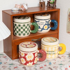 レトロニッチマグウォーターカップセラミックカップ女性カップル蓋付きホームコンパニオン誕生日ギフトコーヒーカップギフト