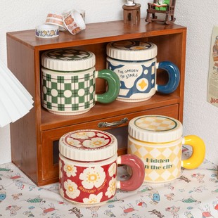 Retro Niche Mug Water Cup Ceramic Cup Female Couple with Lid Home Companion Birthday Gift Coffee Cup Gift