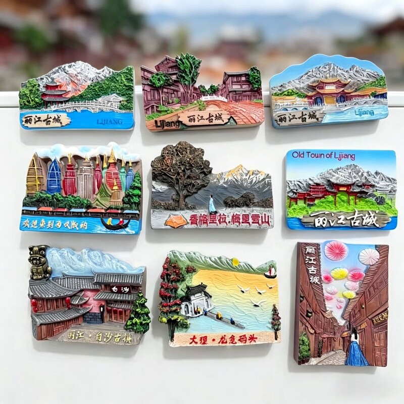 Yunnan Lijiang Ancient City 3D Fridge Magnets Tourist Souvenirs Creative Attractions Manufacturer Wholesale Handmade