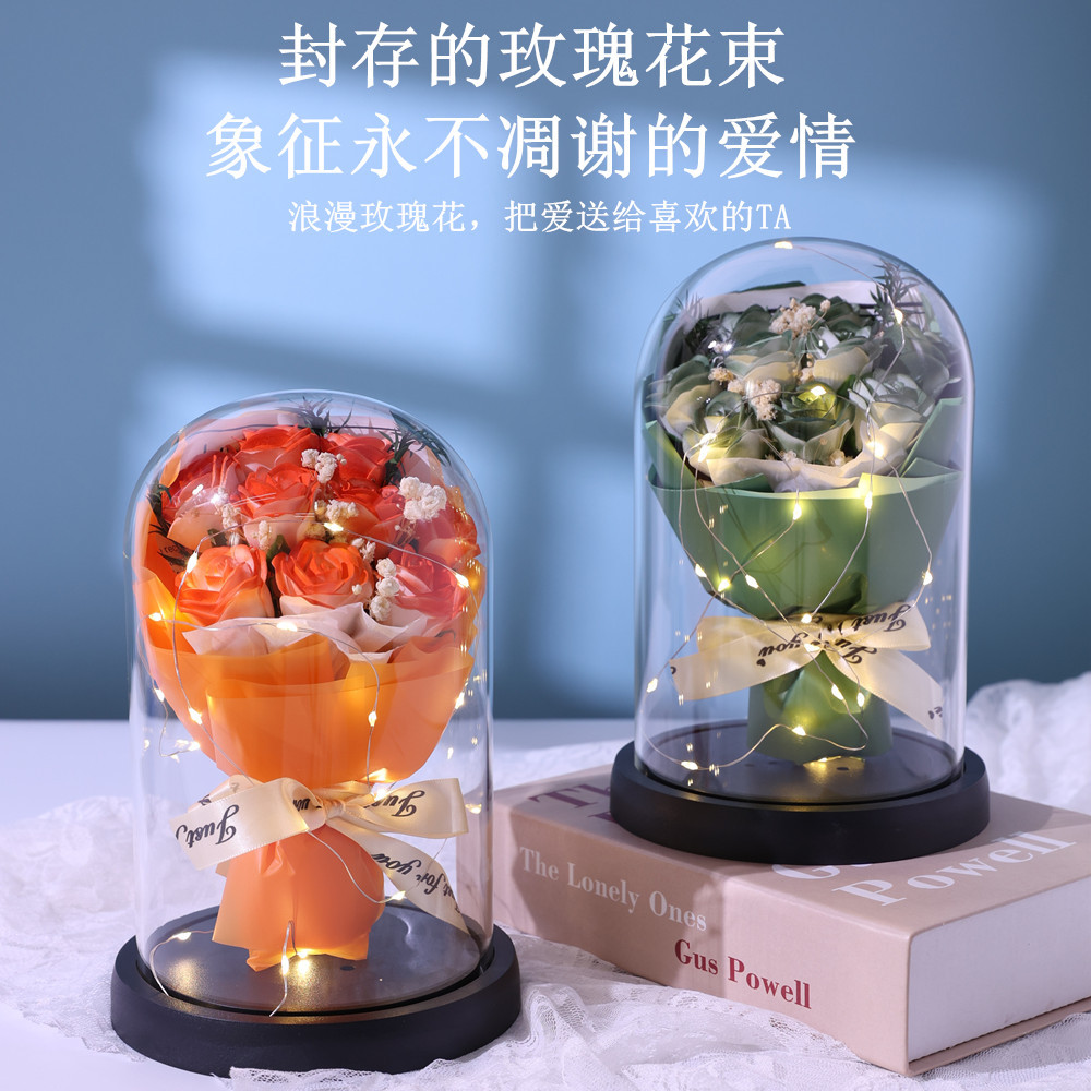 Flor inmortal cubierta de vidrio decoración 9 ramos de rosas flores secas para el día de San Valentín 520 regalo de cumpleaños para la novia