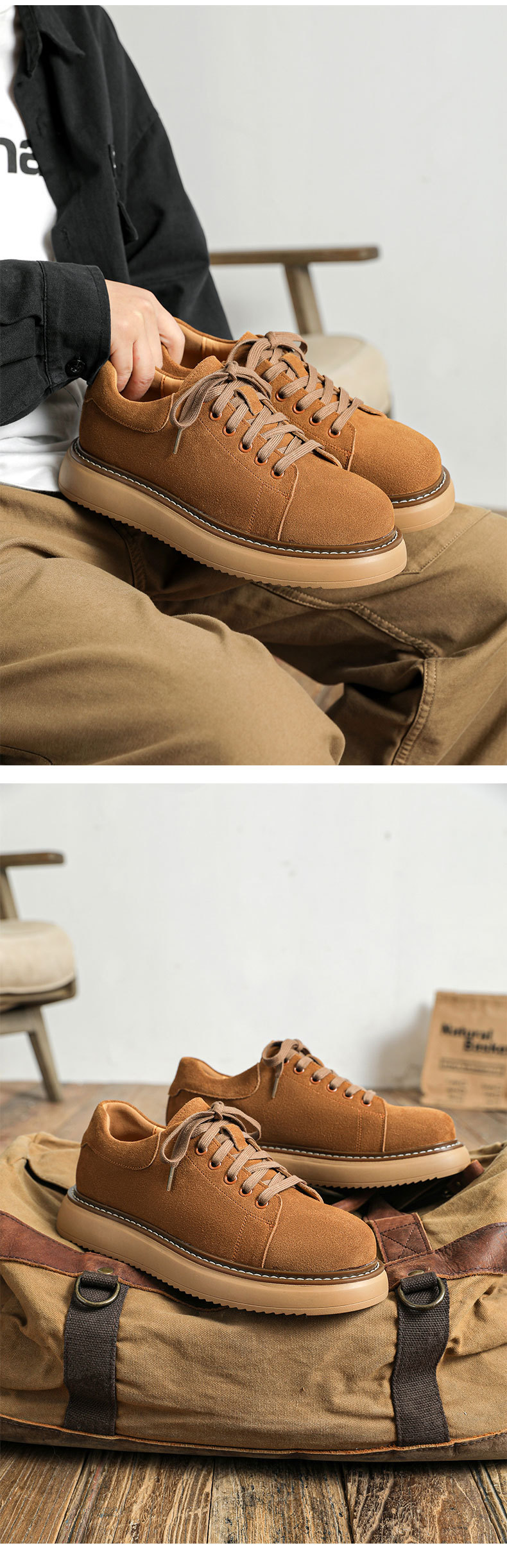 Men's Genuine Suede Leather Desert Boots Raised Casual Shoes_voghion.com