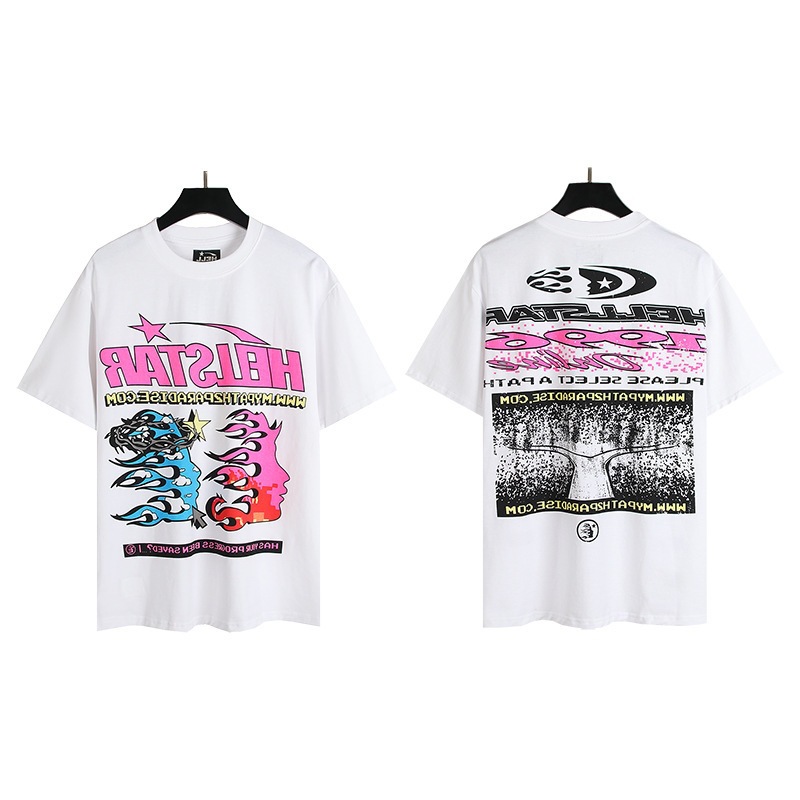 高品质欧美潮牌Hellsta嘻哈印花高品质纯棉短袖男女街潮嘻哈T恤