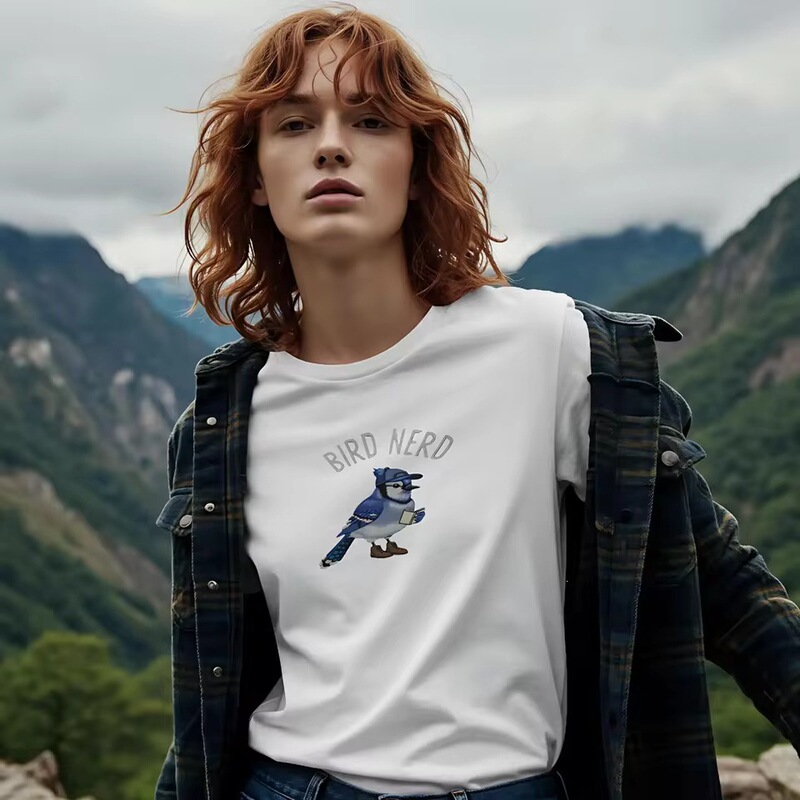 Bird Bookworm Blue Crow Funny T-Shirt for Bird Watching Enthusiasts Outdoor Nature Casual Clothing Vintage Washed