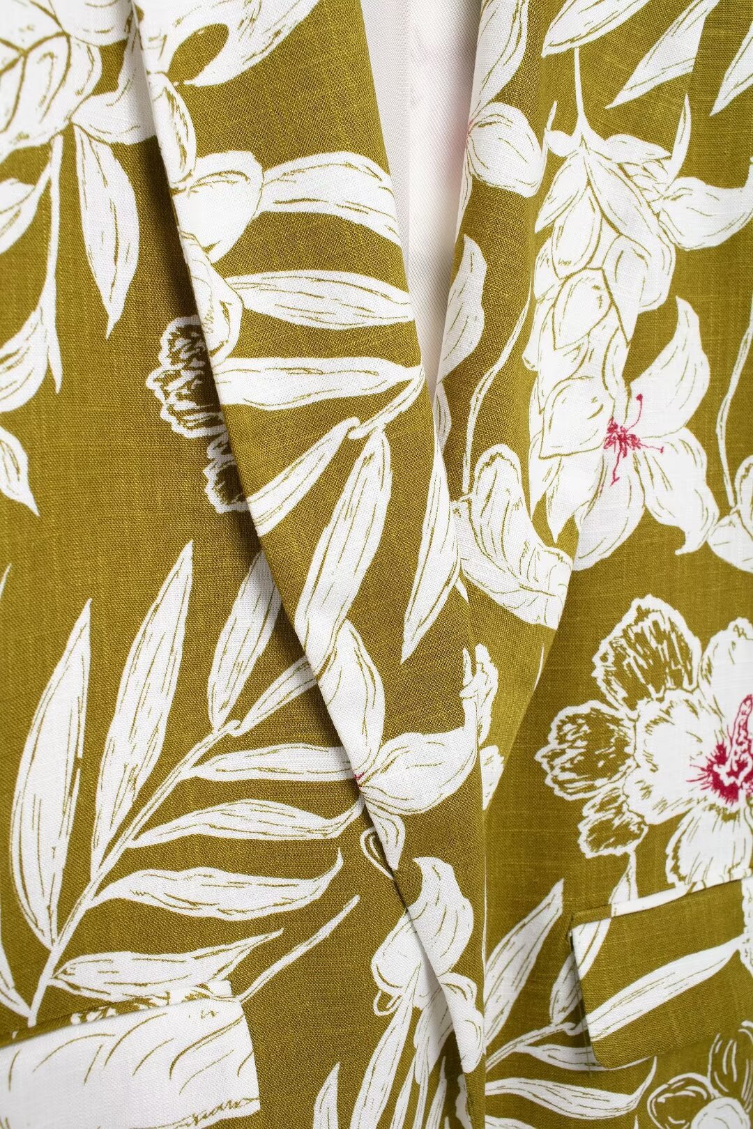 Women's linen blend flower print suit jacket pants dress set_voghion.com