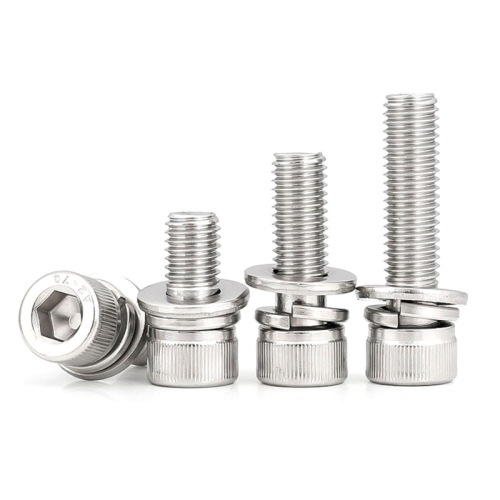 304 stainless steel cup head combination bolt DIN912 three-combination hexagonal cylindrical head flat spring washer combination screw