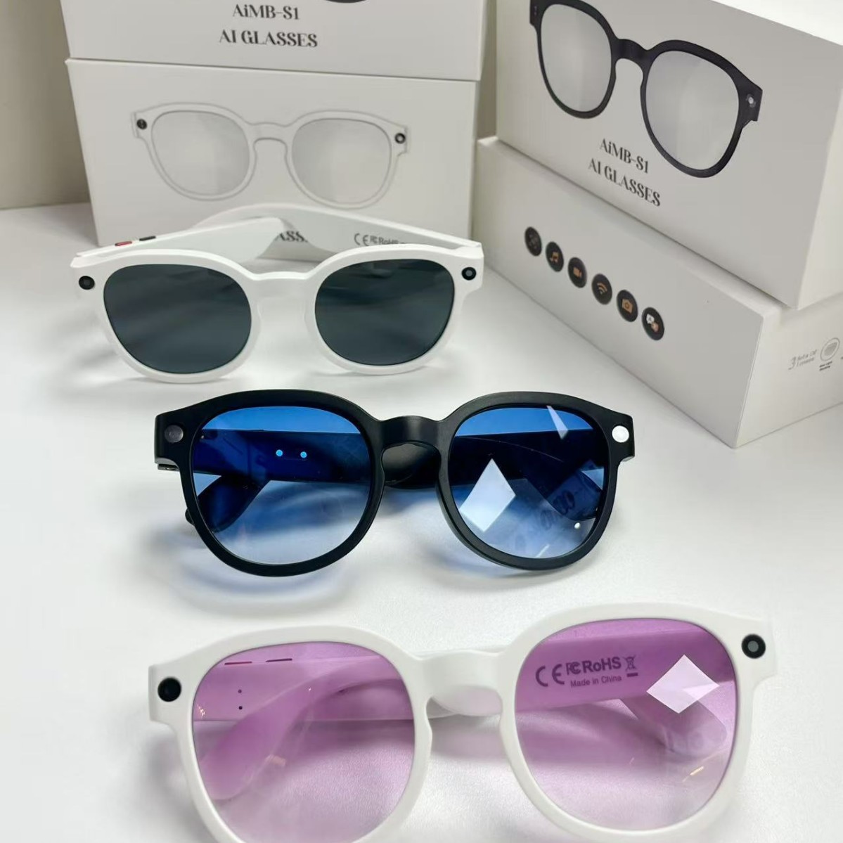 cross-border aimb-s1 smart glasses ai image recognition video translation voice wake-up wifi transmission factory wholesale