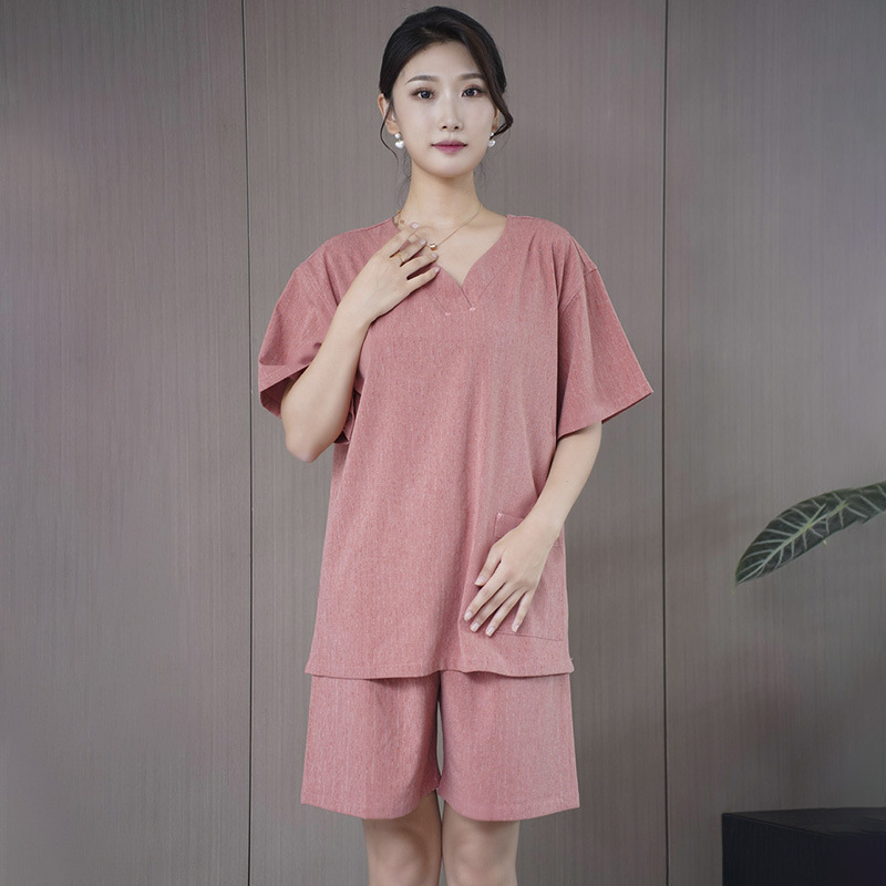 부드러운 마 소재 오렌지색 라운드넥 여성 티셔츠