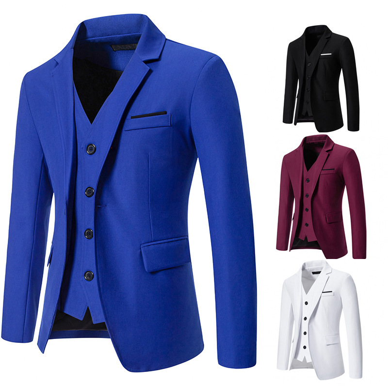 Amazon Cross-Border Foreign Trade Men's Color-Blocked Small Suit European and American Fashion Fake Two-Piece Slim Casual Suit Jacket for Men