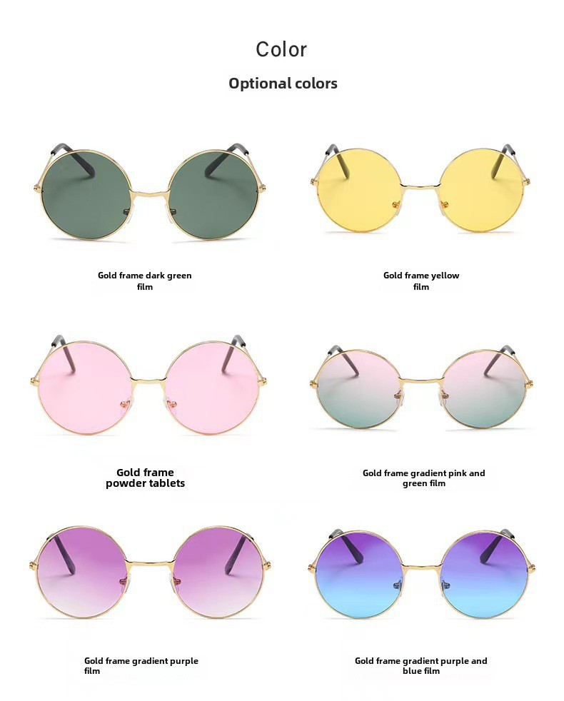 Retro Runde Metall Sonnenbrille Sonnenbrille Neue Unisex Flache Brille Farbe Marine Brille Großhandel_voghion.com