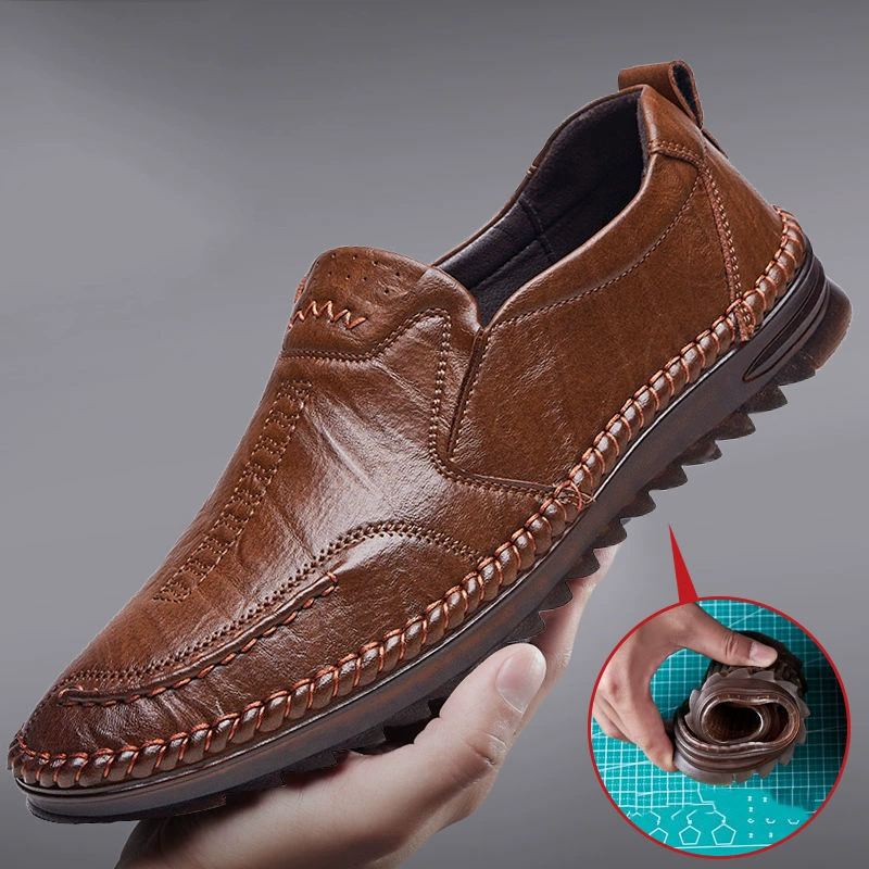2023 новая деловая повседневная кожаная обувь, дышащая кожаная обувь без шнуровки с мягким дном, британская мужская повседневная мужская кожаная обувь с низким верхом
