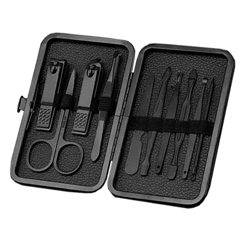 Juego de cortaúñas de acero inoxidable negro, cortaúñas para el hogar, juego de 24 piezas, clip para cejas, aguja para el acné, juego completo de herramientas para uñas