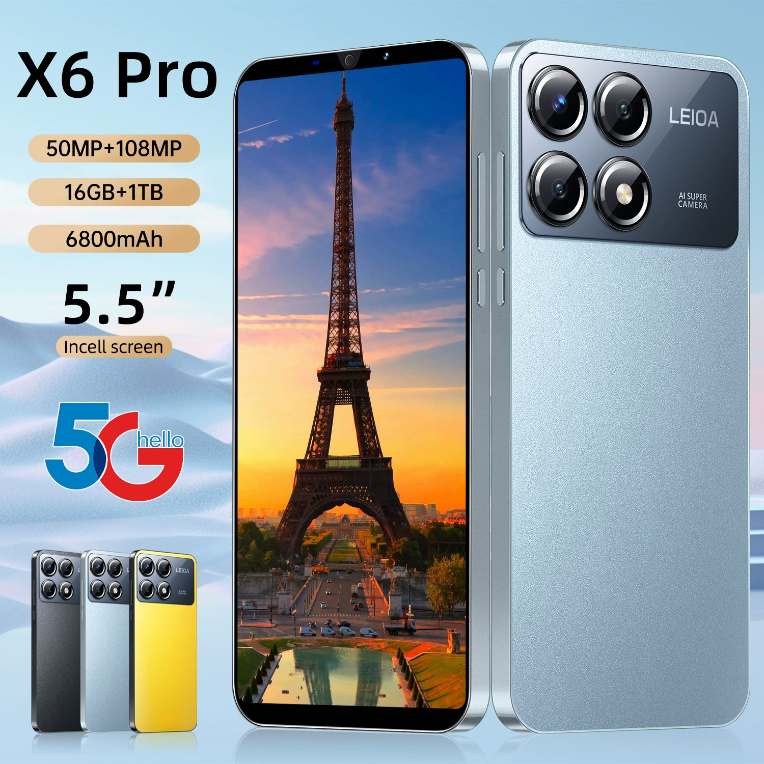 Умный мобильный телефон Pro, X6, 5" экран, Android, поддержка всех сетевых стандартов связи, полноэкранный дисплей