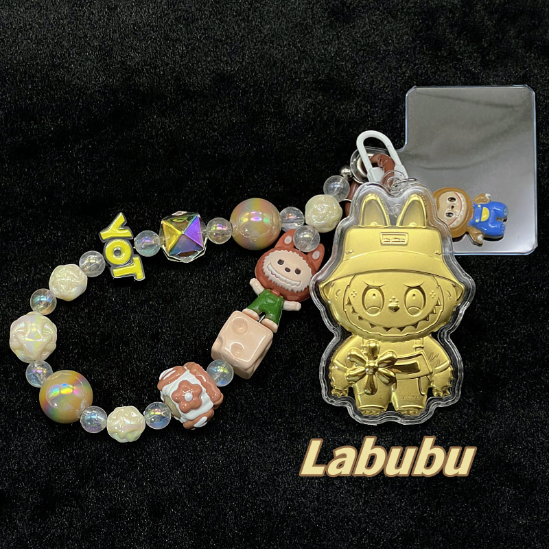 水贝足金999手机链绳拉布布卡通 Labubu送朋友装饰包包钥匙扣饰品|undefined