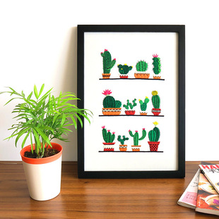 Three-dimensional embroidery material package embroidery DIY suit succulent plant Fresh cactus hanging painting cartoon decorative painting