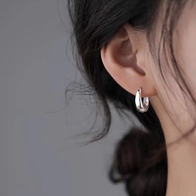 s925纯银素圈耳环冷淡风高级感耳钉女2022年新款潮耳圈气质耳饰女|ru