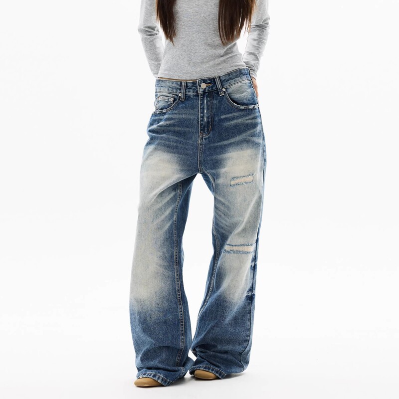 American Retro Washed Patchwork Distressed Jeans for Men and Women, New Trendy Brand Loose-Fitting Cool Pants, Couple's Floor-Length Pants American Retro Washed Patchwork Distressed Jeans for Men and Women, New Trendy Brand Loose-Fitting Cool Pants, Couple's Floor-Length Pants