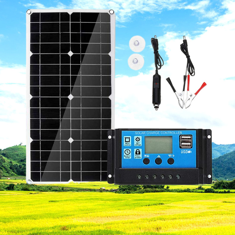 Portable 25W18V Photovoltaic Solar Panel Kit Car Camping Style Rv Ship Battery Charger