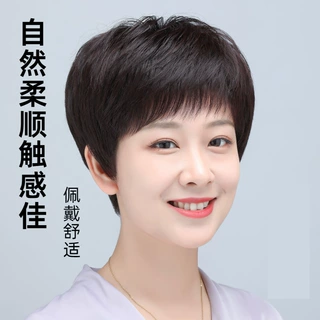 假发全头套中老年短直发自然仿真发丝仿递针头旋舒适透气款整顶