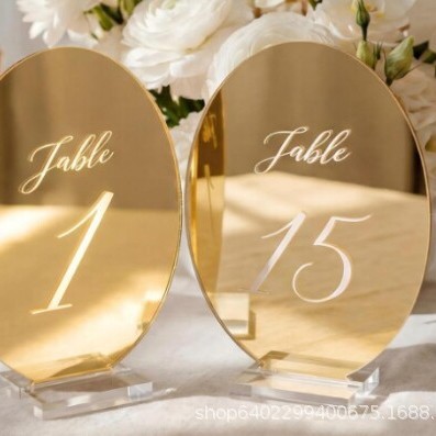 Cross-Border Mirror Gold Wedding Birthday Party Acrylic Table Number Plaque Party Table Number Plaque Graduation Event Table Seating