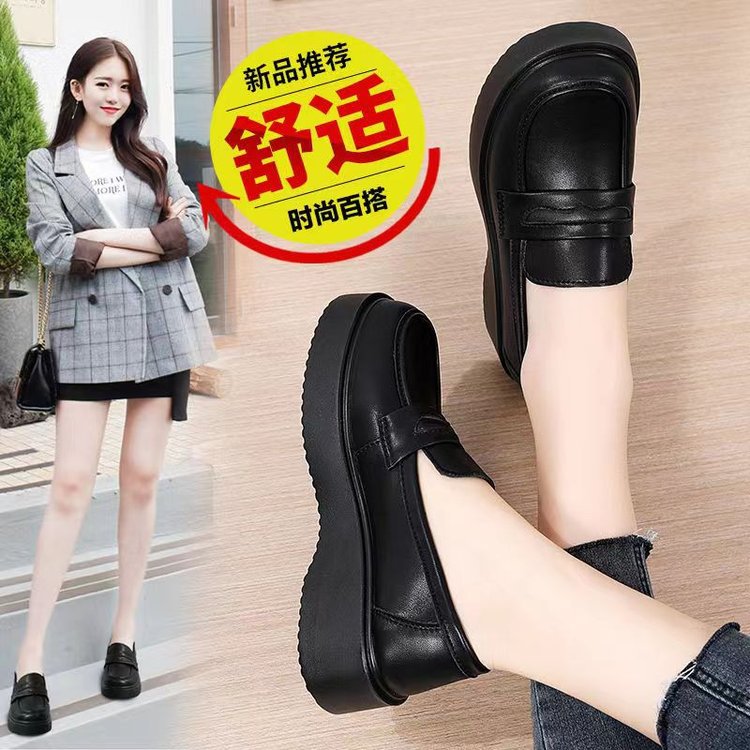 Gran Bretaña de suela gruesa para trabajar zapatos de cuero para mujeres 2025 nueva primavera Mary Jane Leaf zapatos de un solo pie zapatos para mujeres