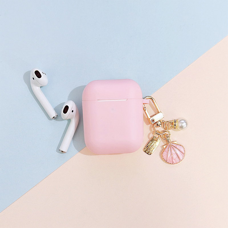 Suitable for Apple airpods 1/2/3 pink alloy shell Pearl keychain pendant silicone earphone case