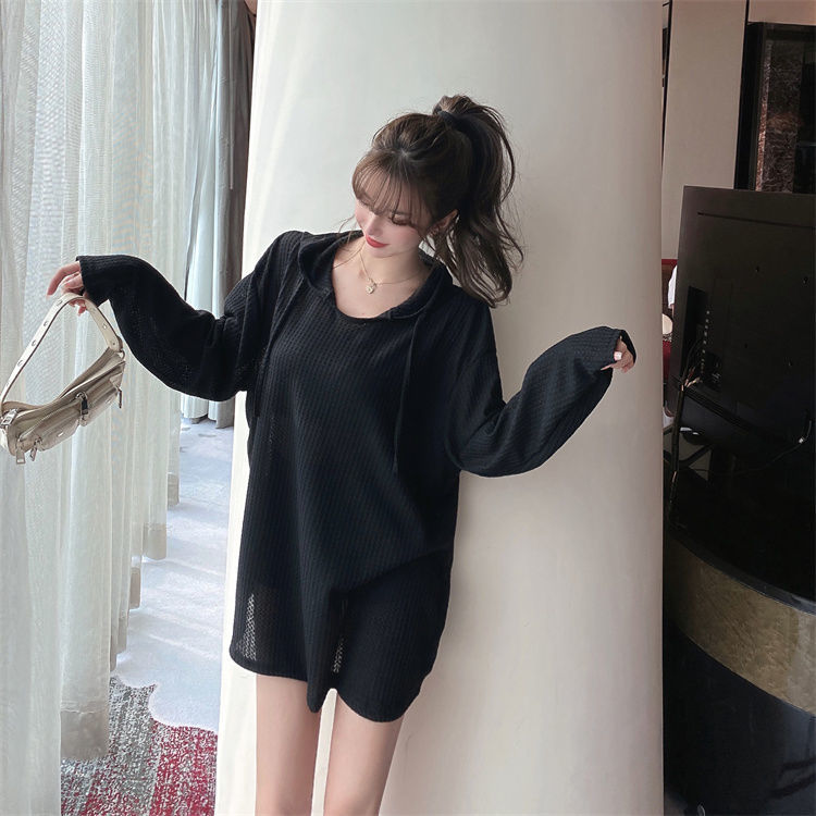 Waffle Hong Kong estilo estudiante suéter mujer primavera y otoño suelto estilo coreano con capucha frito calle estilo perezoso BF chaqueta delgada image 4